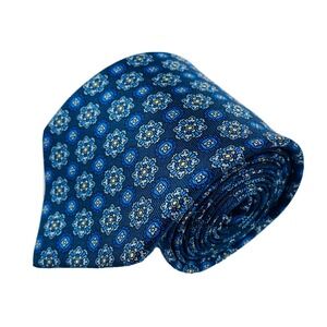M.Ferretti Blue White Abstract Patterned Pure Silk Tie 3 Inch Width NWT